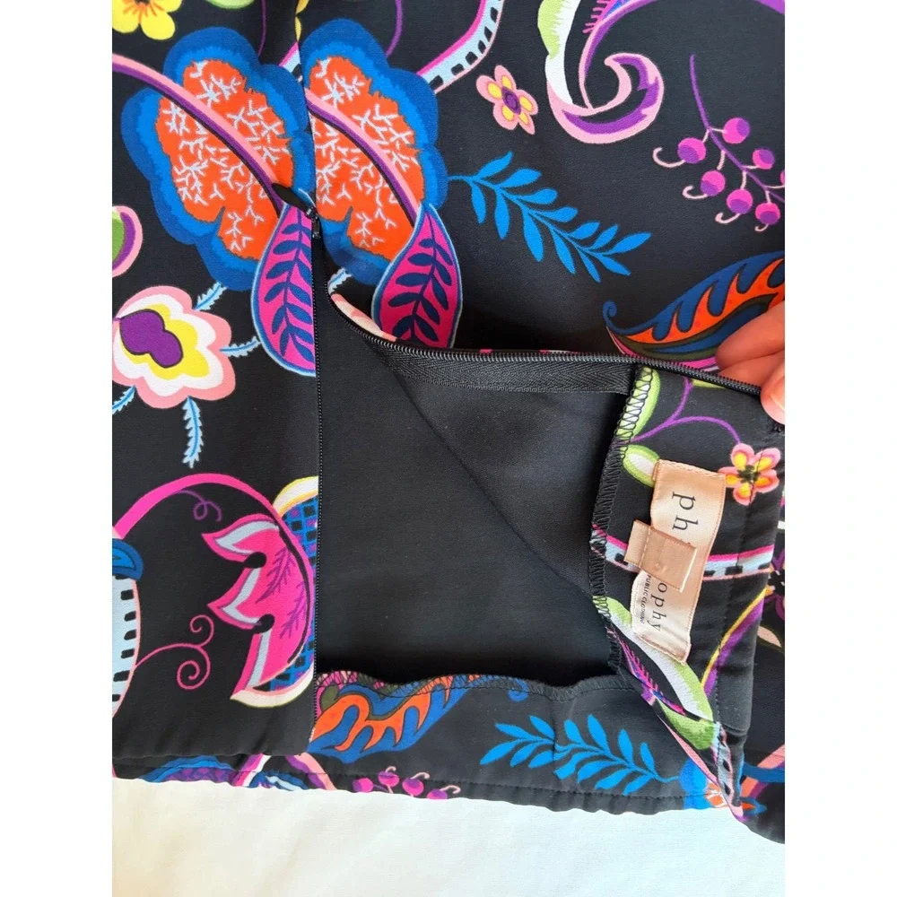 Philosophy Bold‎ Floral Paisley Pencil Skirt Black Multi Womens 14 Stretch